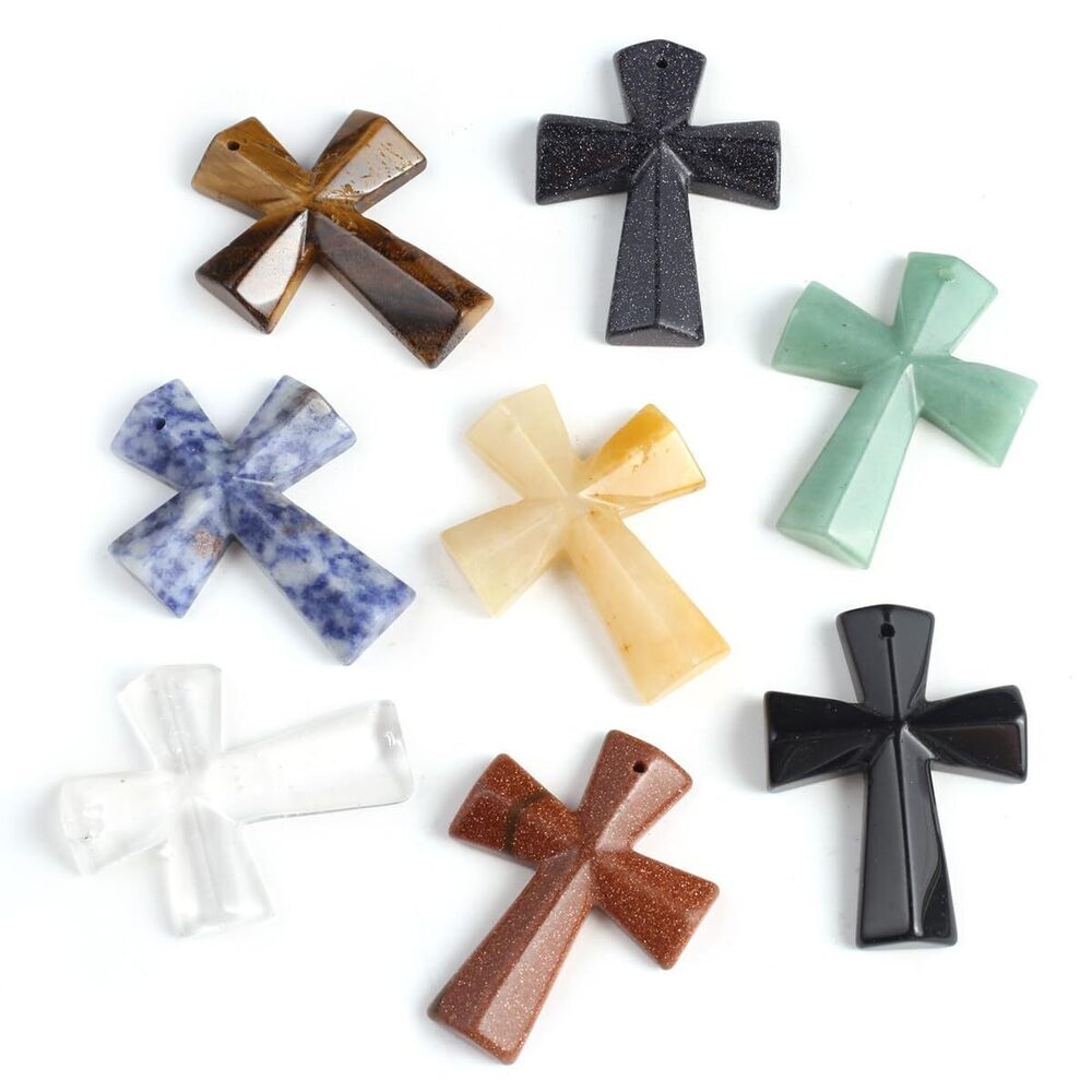 2052 Natural Stone Pendants cross shape Agate Crystal Chakra semi-Precious